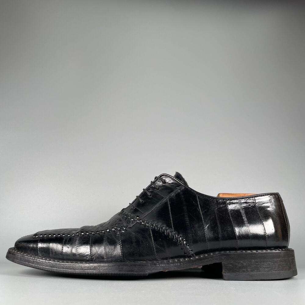 David Eden Men's 9.5 Black Genuine Crocodile Oxford Dress Shoes Casual Lace Up